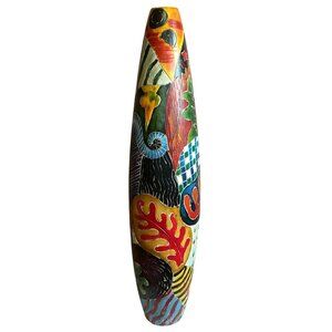 Hand-Painted Torpedo Shape Vase Ceramic Abstract Design No Flaws 24.5" Tall